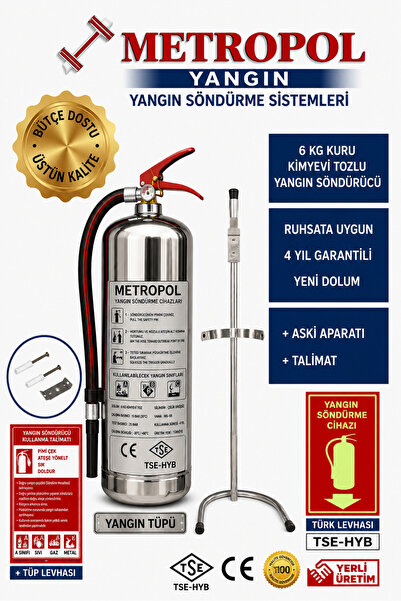 Genel Markalar 6 kg krom metalik tozlu Yangın Tüpü, seyyar metalik askılı, ya...