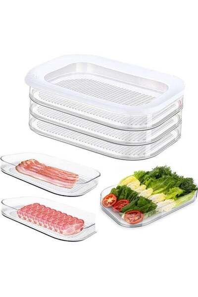 Arabest 3-Layer Deli Meat Container,Reusable,Stackable Food Storage Box with ...