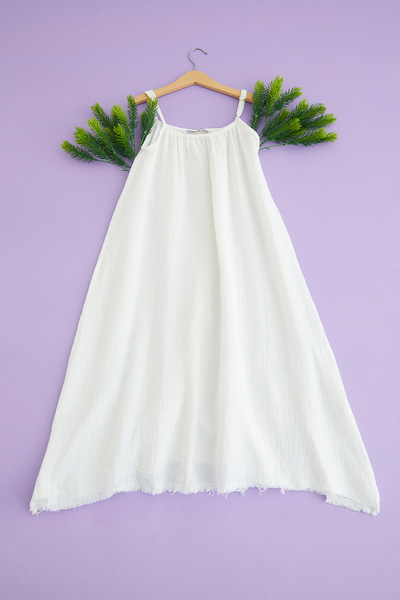 Fulla Moda Rochie de muselină pentru fete, cu bretele și tivul rupt, stil basic