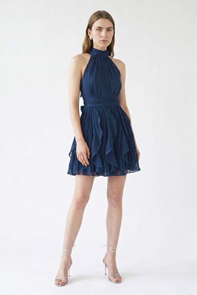 Lencie Flywheel Detailed Mini Evening Dress Navy Blue