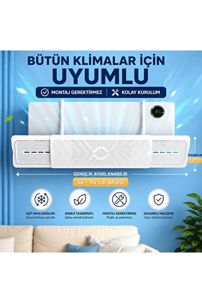 HPYTECH Klima Rüzgar Yönlendirici Aparat Ayarlanabilir 56-95 cm Universal Kli...