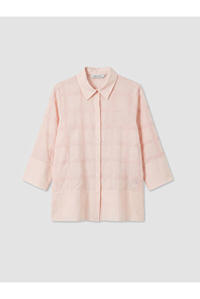 LC Waikiki Pembe Kare Nakışlı Kadın Gömlek