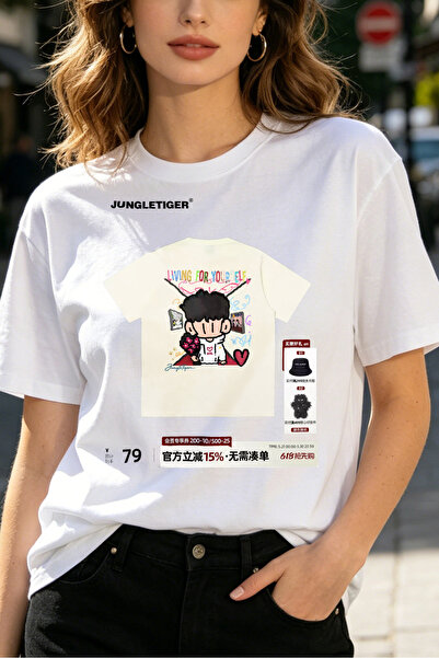 Fleck Womens T Shirts Living For Yourself Cartoon Print Casual Summer Style W...