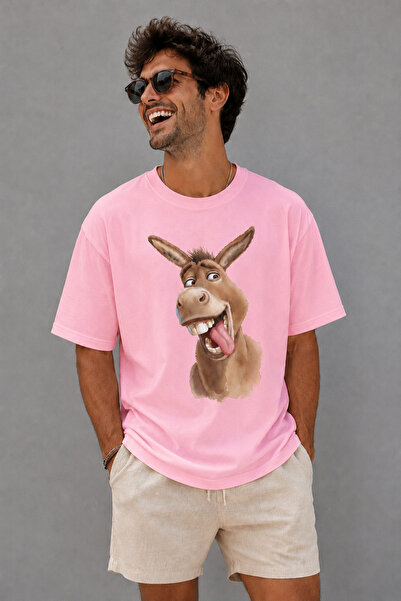 ArtYus Funny Donkey Character Printed Unisex Oversize T-Shirt – Cotton Crew N...