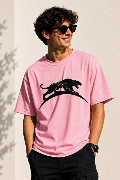 ArtYus Jaguar Silhouette Printed Unisex Oversize T-Shirt – Cotton Crew Neck C...