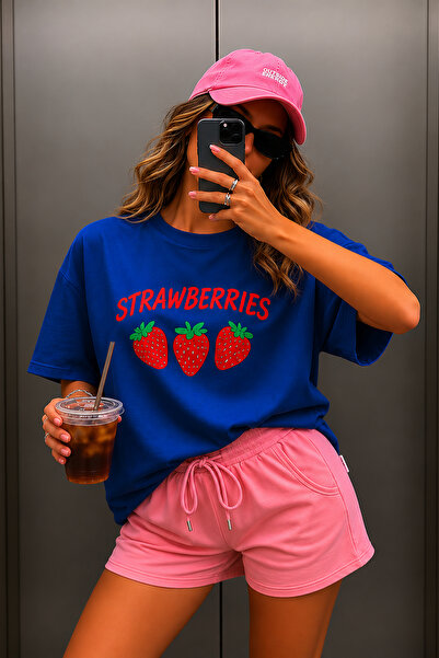 ArtYus Tricou oversize unisex cu imprimeu căpșuni – Tricou casual din bumbac ...