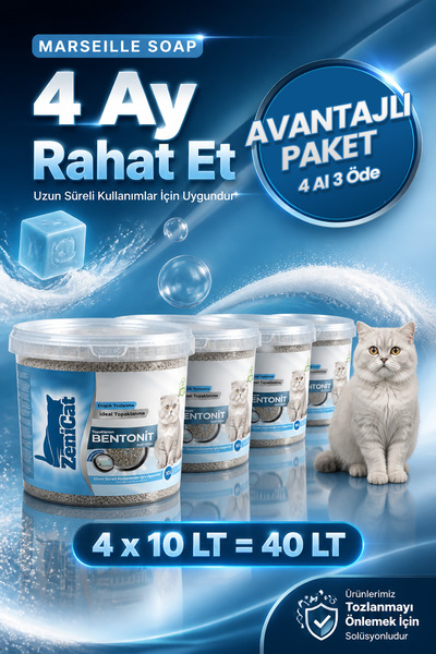 ZeniCat 4 Al 3 Öde! Marsilya Sabunlu Bentonit Kedi Kumu – İnce Taneli, Güçlü ...