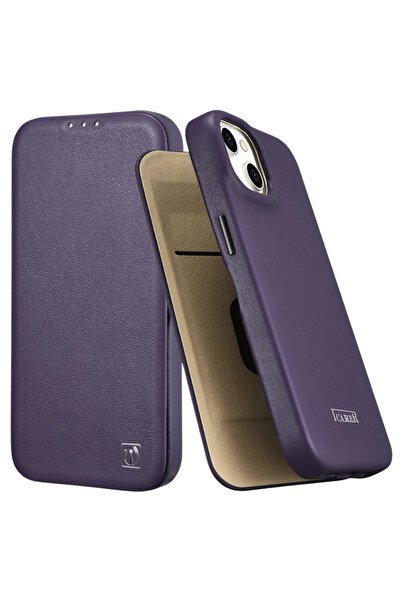 ICARER Husă magnetică din piele tip folio pentru iPhone 14 Plus cu clapetă