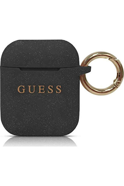 Guess Θήκη Σιλικόνης με Γάντζο Μαύρο Γυαλιστερό για Apple AirPods 1 / AirPods 2