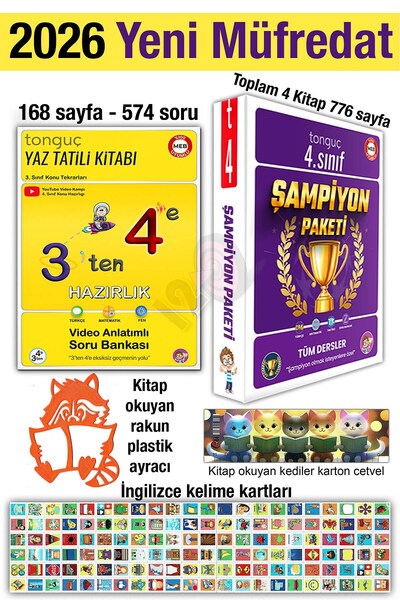Tonguç Yayınları 3'ten 4'e Hazırlık Kitabı 2026 Yaz Tatili 4. Sınıf Şampiyon ...