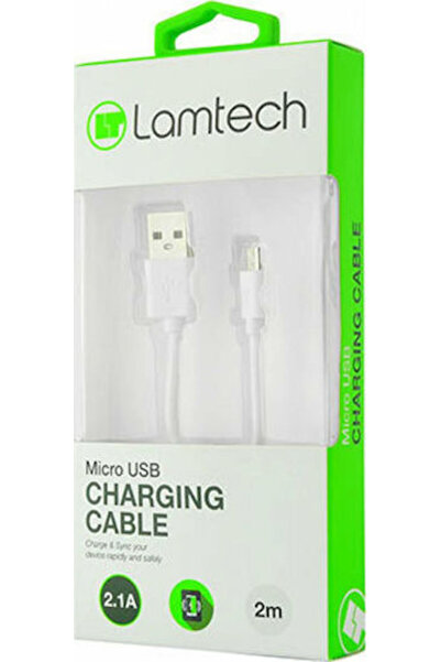 Lamtech Καλώδιο USB 2.0 σε micro USB, κανονικό, 2μ, Λευκό (LAM440993)