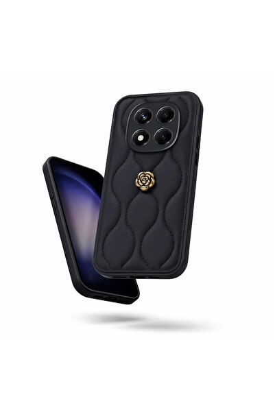 Zebana Xiaomi Redmi Note 15 Pro 4G Uyumlu Kılıf Camellia Deri Kılıf Siyah