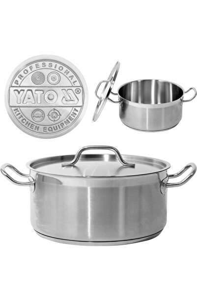 yato YG-00042 Stainless Steel Low Pot with Lid, 28x13 cm, 8L, Professional De...