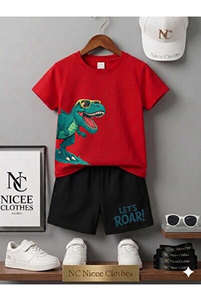 NC Nicee Clothes LETNJA DEČJA MAJICA I KRATKE HLAČE UNISEKS (SA ŠARA DINOZAUR...