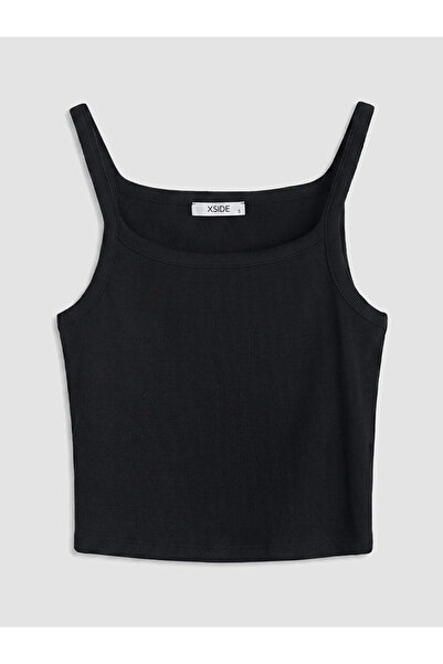 LC Waikiki Black U-Neck Women's Ribbed Crop Top
