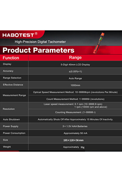 Choice3 HT673 Pen type HABOTEST HT670 Digital Laser Tachometer Non-Contact RP...