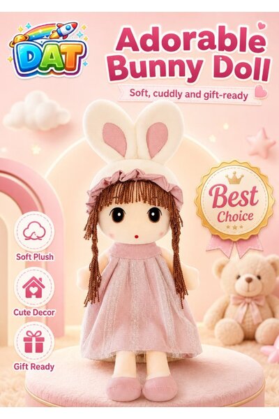 DAT Soft Plush Bunny Girl Rag Doll with Lace Dress & Braided Hair, Stuffed To...