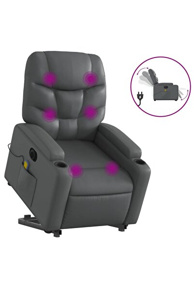vidaxl Fotoliu masaj rabatabil electric cu ridicare, gri, piele