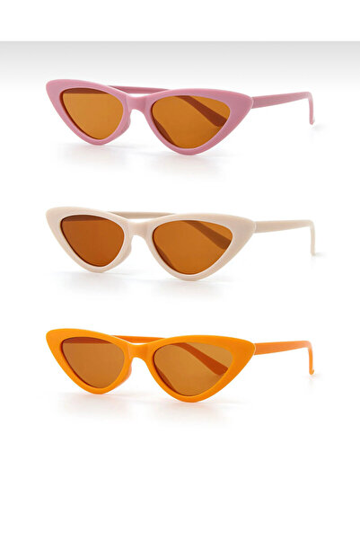 Verano Çocuk Güneş Gözlüğü Seti UV400 Korumalı Cat Eye Tasarım Pembe Krem Tur...