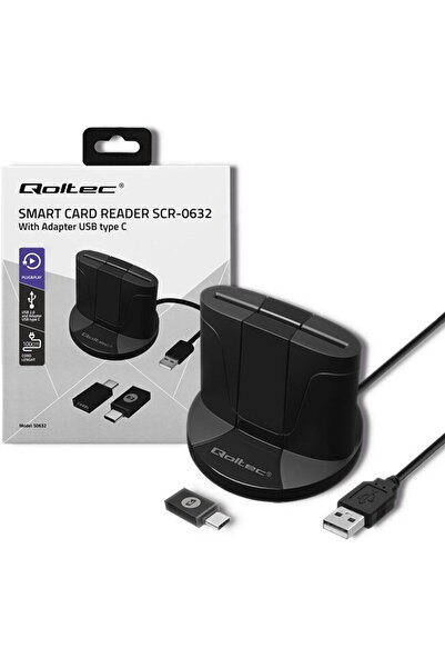 Qoltec 50632 Cititor inteligent de carduri cu cip ID SCR-0632 |   USB tip C