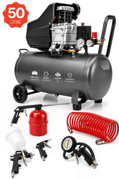 PROXTECH Pro Seri Bakır Sargı Turbo Motor 50LT 2HP Süper Hızlı Dolum Hava Kom...