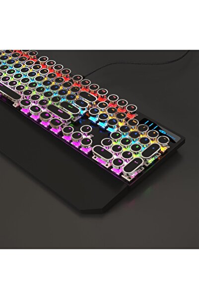 MageGee Typewriter Mechanical Gaming Keyboard, Retro Black Punk Round Keycaps RGB Rainbow Backlit Wired