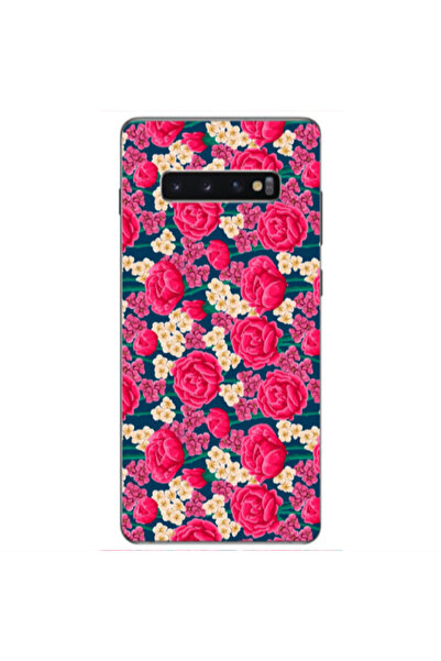 Other Samsung S10 Plus Red and pink Flowers Transparent Silicone TPU Θήκη