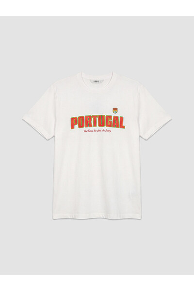 LC Waikiki Nevavm Oval Collar Portugal Printed Men's T-Shirt with Difference