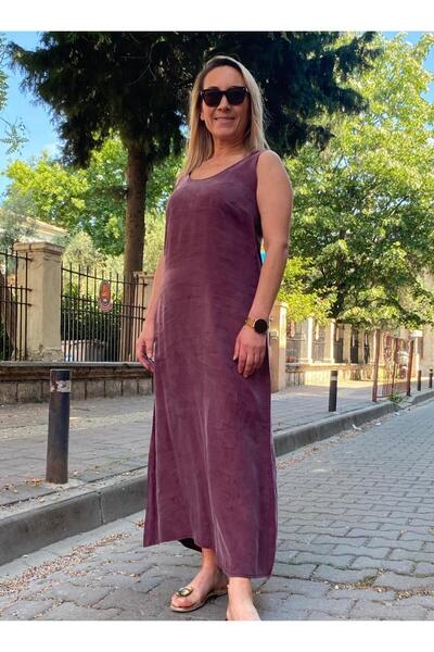 Qualia Butik Women's V-Neck Backless Tencel Fabric Dress
