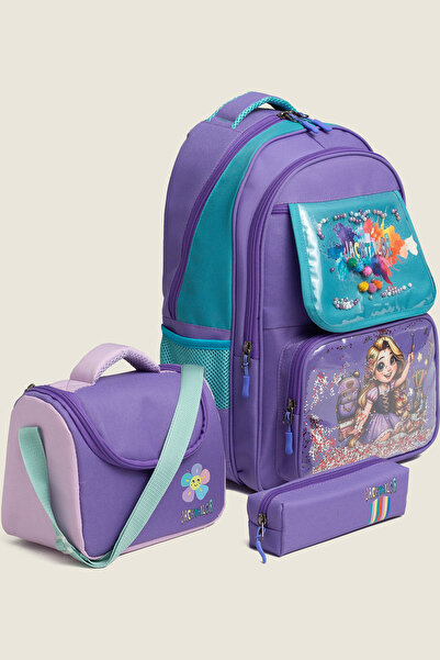 MİECZ BAGS Sevimli Karakter Figürlü Kore Tarzı Süslü Çok Bölmeli İlkokul Besl...