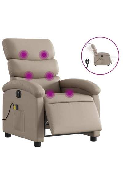 vidaxl Fotoliu electric masaj rabatabil, cappuccino, piele ecologică