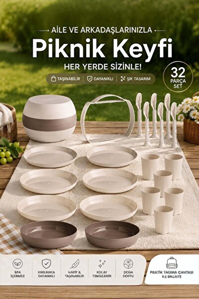 Bayev Küre Taşınılabilir 32 Parça Piknik ve Kamp Yemek Takımı – Piknik Seti
