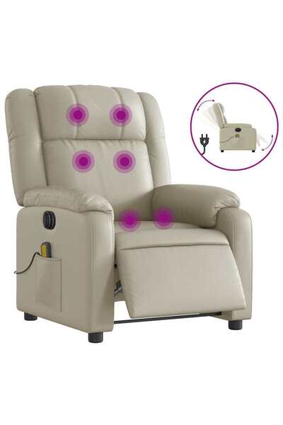 vidaxl Fotoliu electric de masaj rabatabil, crem, piele ecologică