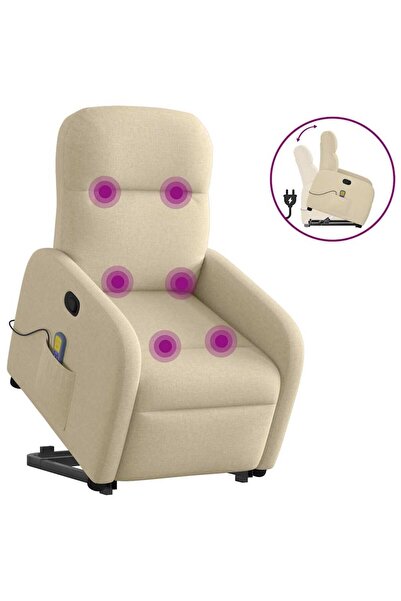 vidaxl Fotoliu masaj rabatabil cu ridicare, crem, material textil