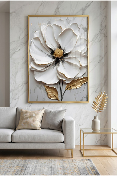sayetablo The Golden Touched White - Gerçek Cama Baskı Gold Alüminyum Metal Ç...