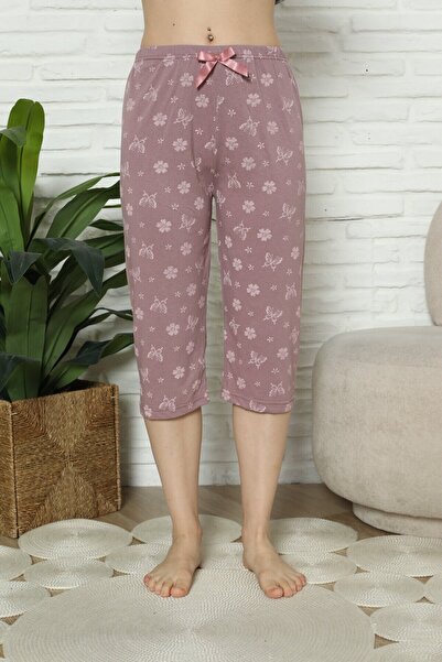 Serena Pantaloni pijama damă 3/4, mov, imprimeu flori