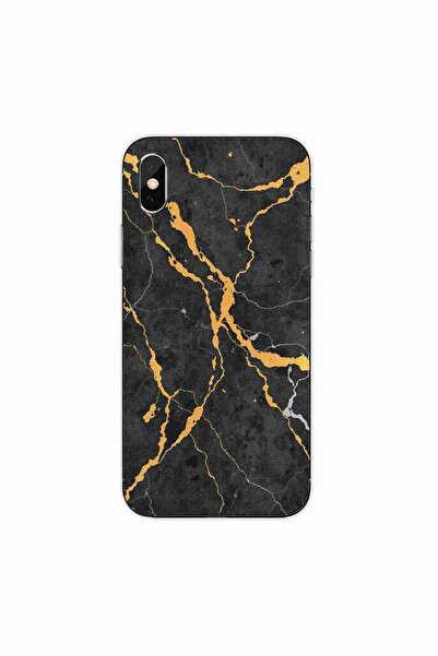 OEM Husa compatibila cu Apple iPhone X Silicon Gel Tpu Model Noir Gold Marble
