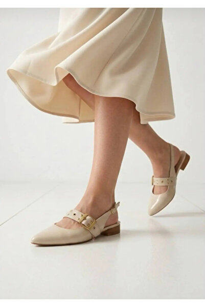 BAKKA kadın Bej Rugan Zımba Kemer Detaylı Günlük Babet
