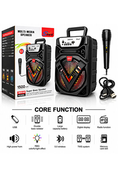 singe 6.5-Inch Portable Bluetooth Karaoke Speaker Wireless Party Speaker with...