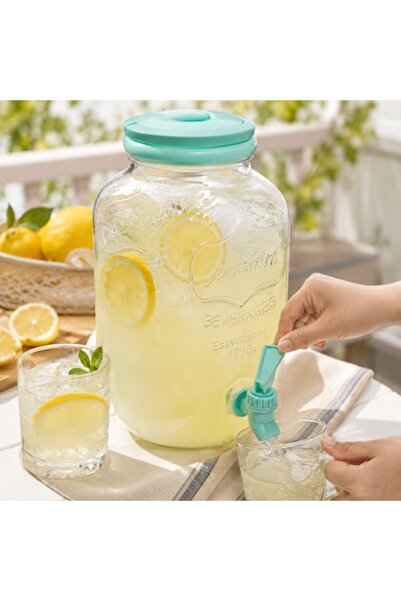 SHOPIENS ®   Dozator de băuturi din plastic transparent, verde mentă, cu robi...