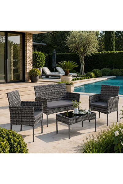 Selgot Garden Table Set, 1 Table, 1 Sofa, 2 Armchairs, Brown-Beige Color, Gre...