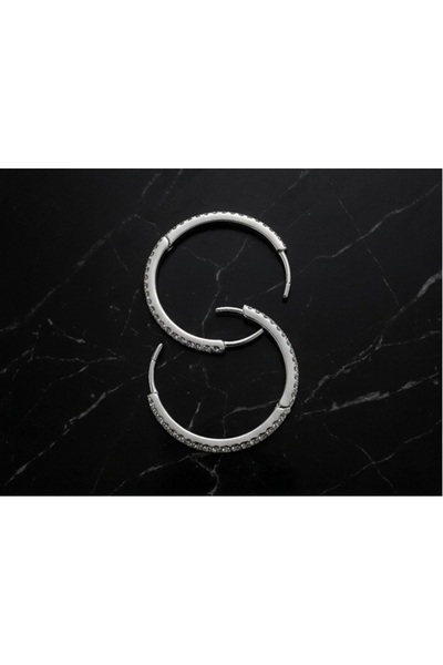OEM 925 Silver Creole Earrings with Stone-Embellished - Diameter 2.5 cm, 3.90...