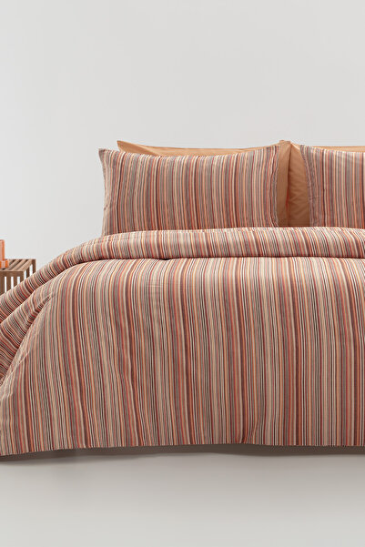 Yataş Lunel Single Yarn-Dyed 100% Cotton Duvet Cover Set - Orange