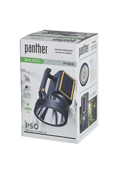 Panther USB Şarjlı Solar LED El Feneri 3500 Lümen Powerbank Özellikli PT-6216