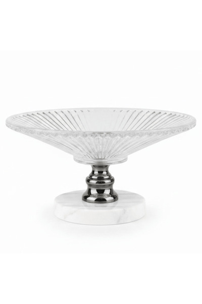 AKDC May Flower Round Glass Fruit Bowl with White Marble Base | 20×12 cm