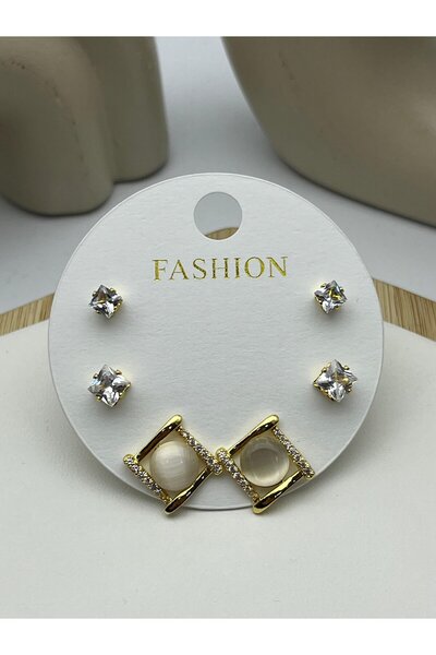 BİJU YILMAZ 26Vipkp85 -Set of 3 Geometric Steel Earrings