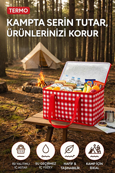 Ferzin Büyük Boy Termo Piknik Çantası – Isı Yalıtımlı, Katlanabilir, Soğuk ve Sıcak Tutucu Gıda Taşıma Çantası