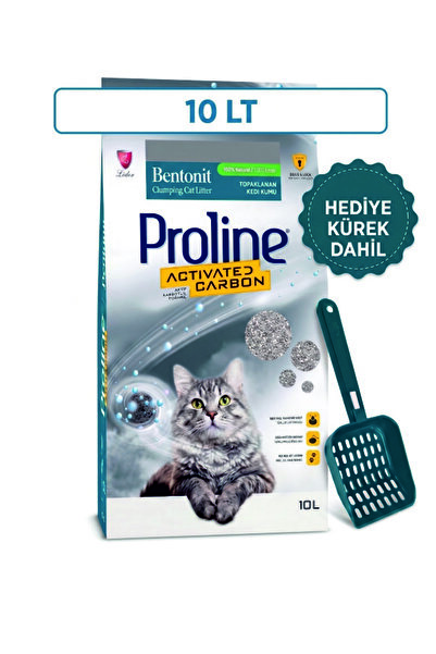 Proline Bentonit Kedi Kumu-Aktif Karbonlu -10Lt-Kürek Hediyeli