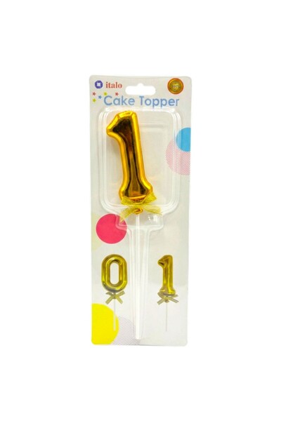 Aljwad italo Gold Number 1 Cake Topper Balloon Candle