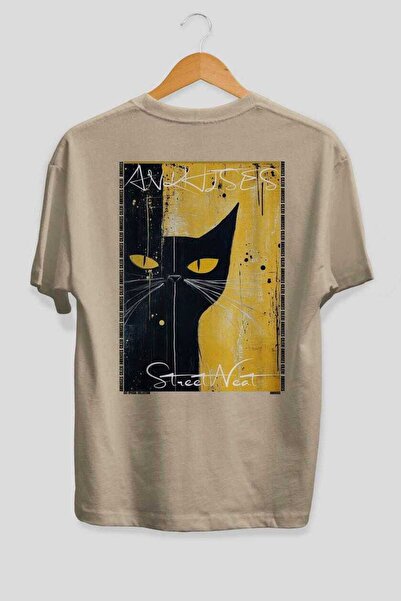 Ankhises Tricou supradimensionat bej cu imprimeu Cat For Cat Lovers 73, 100% ...
